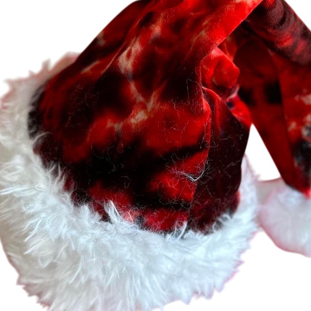 Handcrafted Tie Dye Santa Hat Red Black White Christmas Holiday Hippie Fun NEW